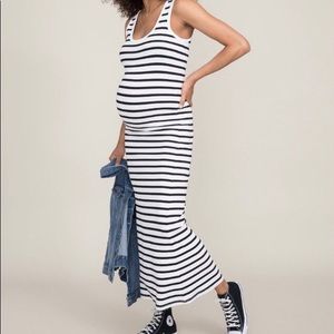 Hatch The Long Body Tank Dress Black White Stripe
